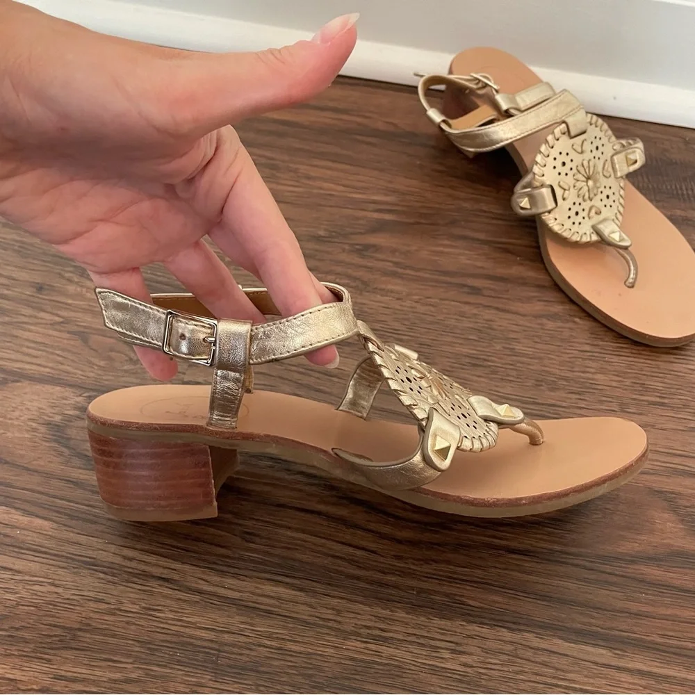 Jack Rogers Gretchen Block Heel Sandals Sz 7 Gold Leather